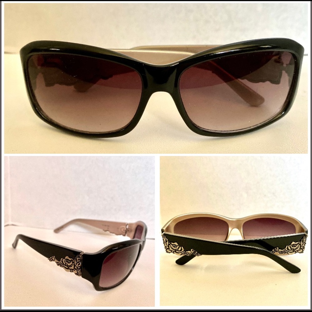 SUNGLASSES ROSE GLAM DARK BROWN SILVER ROSE INLAY